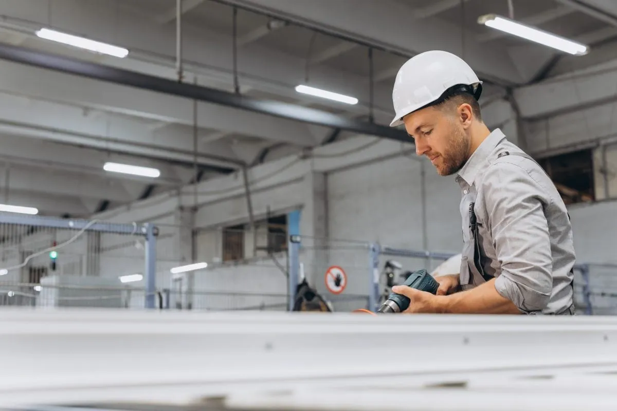 Aluminium and PVC industry worker making PVC or aluminium frames