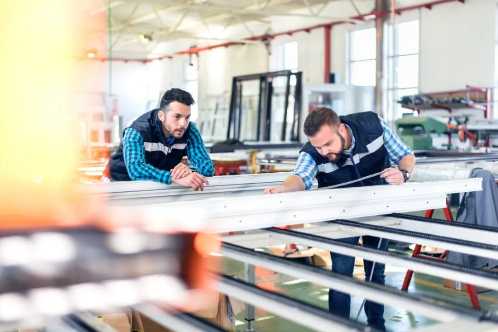 Two professional men working on aluminium products