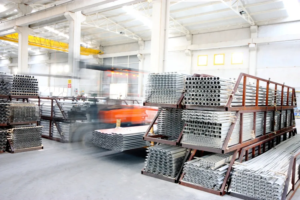 Manufactured aluminium bars inside a factory for aluminium supply chain