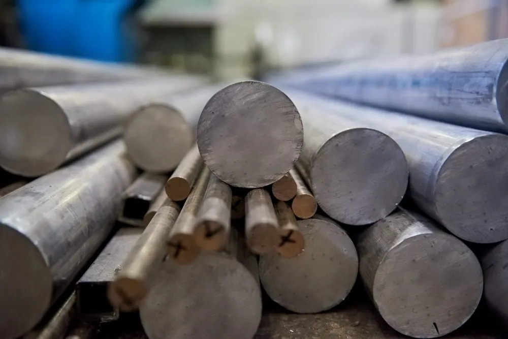 Pile of aluminium rods ready for supply